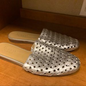 Franco Sarto silver mules